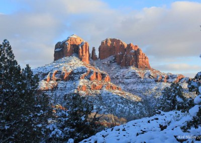 Snow covered Cathedral Rock
