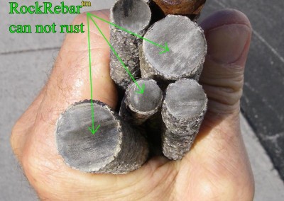 Steel Rebar Rusting Compared to Rock Rebar Not Rusting